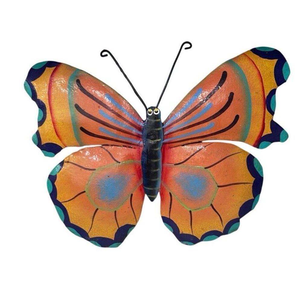 Hand-Painted Butterfly Wall Art Display 10"x 8" Colorful Metal Indoor Outdoor